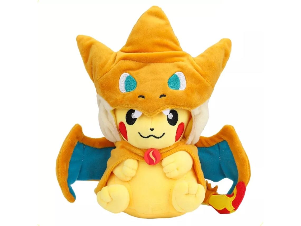 Lurelia Vakrny Pokémon Pikachu Cosplay Mega Charizard Y Em Peluche Colecionável, 24x22cm, Macio Para Coleção
