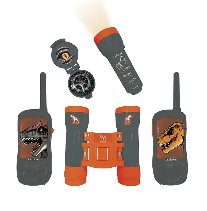 Conjunto Dinosaur Aventura Com Walkie Talkies Até 120 M, Binóculos E Bússola