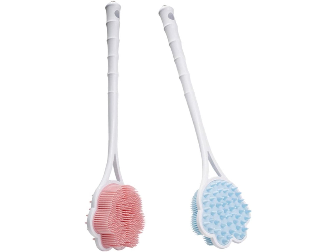 Veemoon Conjunto De 2-escovas Corporais Esfoliantes Silicone Com Cabo Longo E Ergonômico, Cerdas Macias Para Massagem