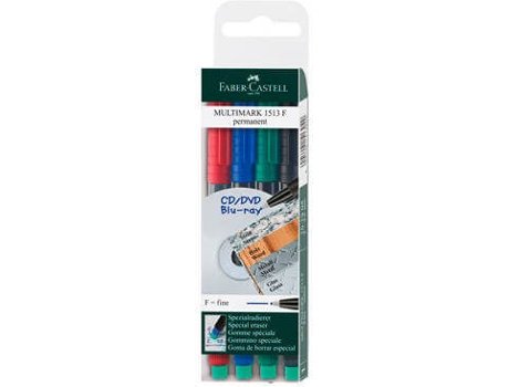 FABER-CASTELL MULTIMARK, Marcador Permanente, Ponta Fibra 0,6 mm, Preto, Azul, Verde e Vermelho
