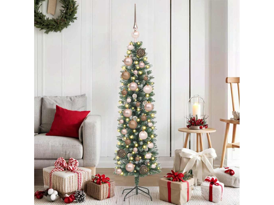 Vidaxl Árvore Slim De Natal Artificial Verde E Branco 120 Cm