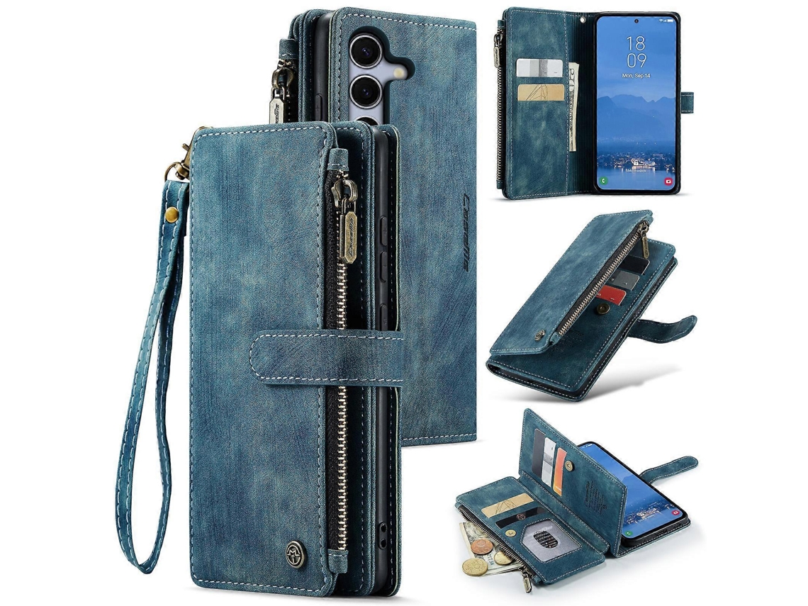 Capa De Celular De Couro Com Zíper E Compartimentos Para Cartões Caseme C30