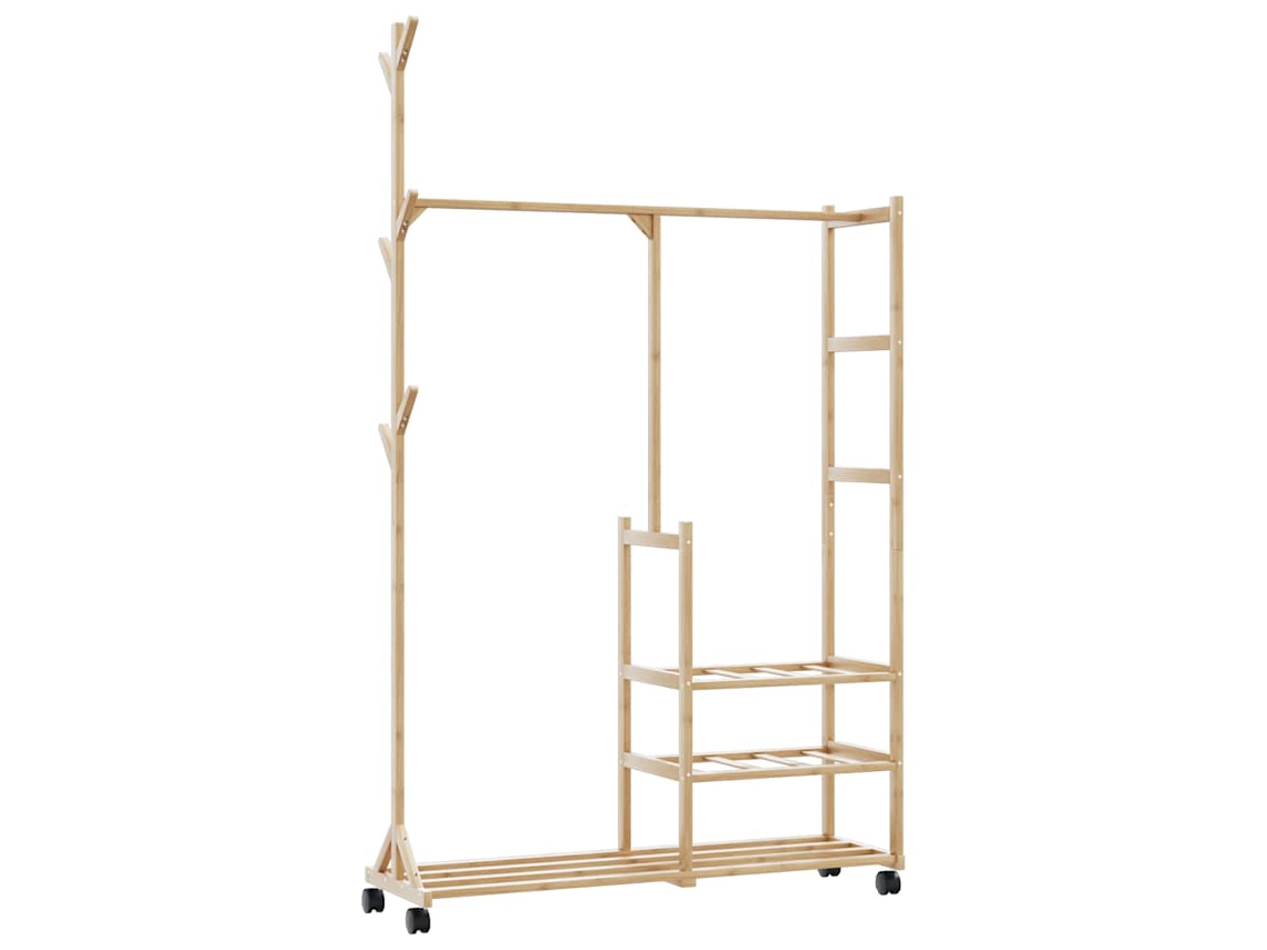 Vidaxl Cabide Com Prateleiras E Rodas 100x38x175,5 Cm Bambu