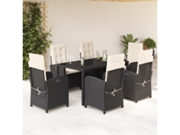 Vidaxl 7 Pcs Conjunto De Jantar P/ Jardim C/ Almofadões Vime Pe Preto