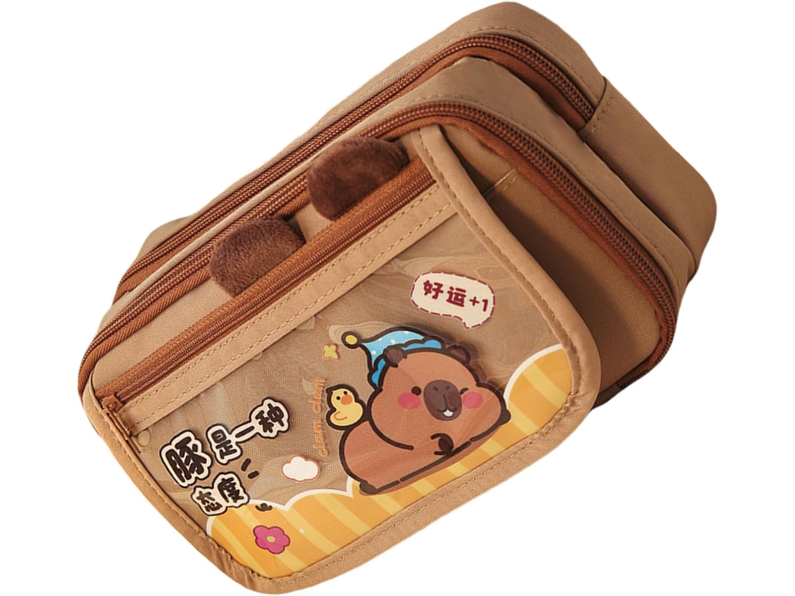Estojo Grande Com Estampa De Animais De Desenho Animado - Bolsa Fofa Para Material Escolar