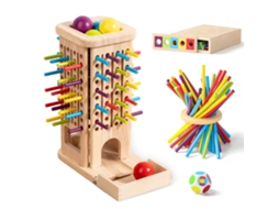 Jogo Montessori de Madeira P/ Crianças 3 6 Anos, 42 Varetas Coloridas e Dado, Desenvolve Habilidades Motoras, Ótimo Presente