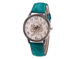 Reloj De Pulsera De Cuarzo Con Correa De Jean Retro Letras Unisex Zhoulianfa (verde)