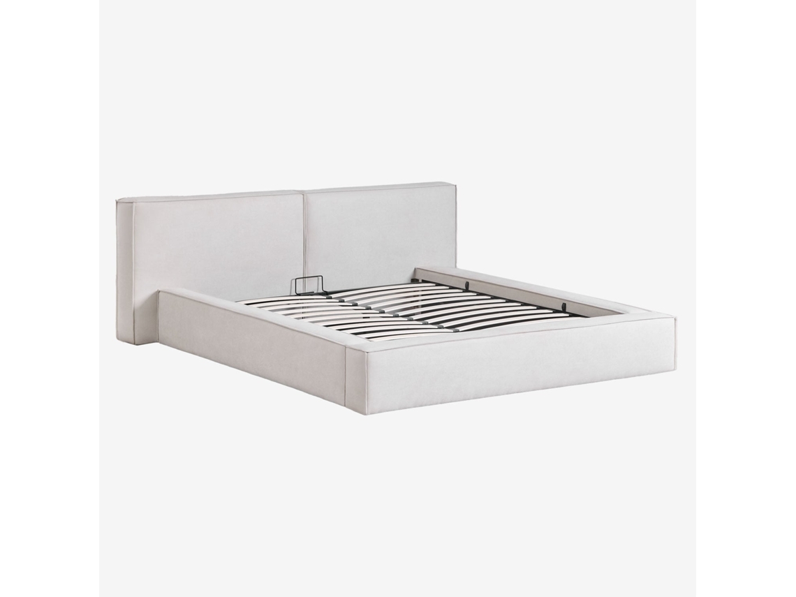 Sklum Cama Com Baú Articulado Estofada Lunari Poliéster                       Chenille Branco Quebrado        140 X 190 Cm