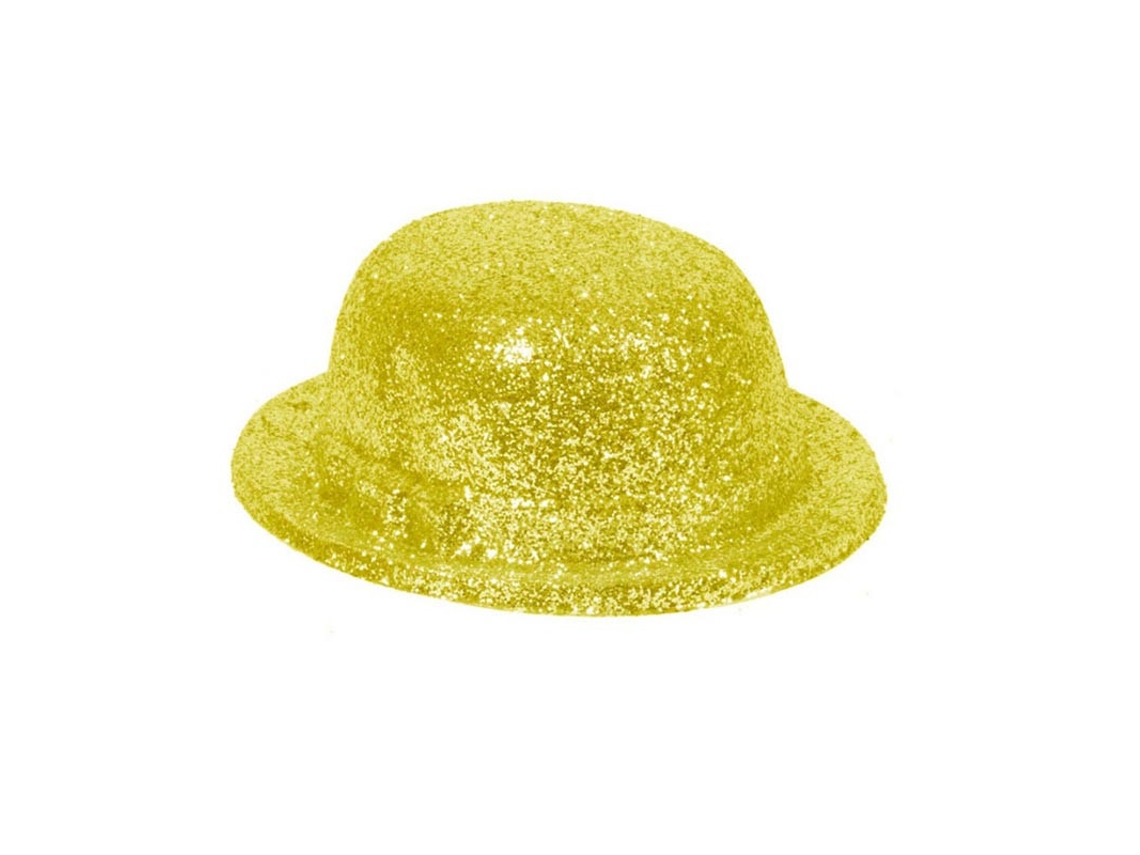 Chapéu-coco dourado com glitter