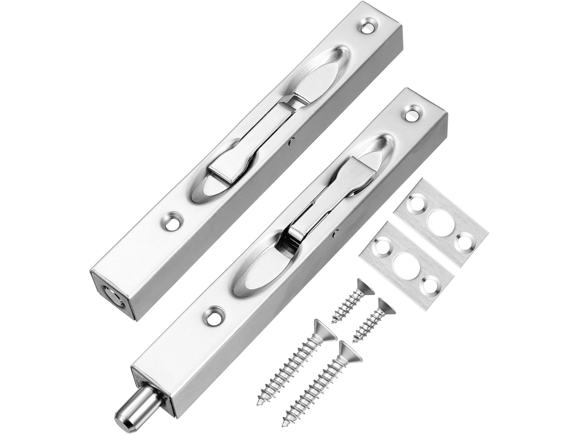 Conjunto De 2-trincos Porta Embutidos Em Aço Inoxidável Prateados 6-polegadas
