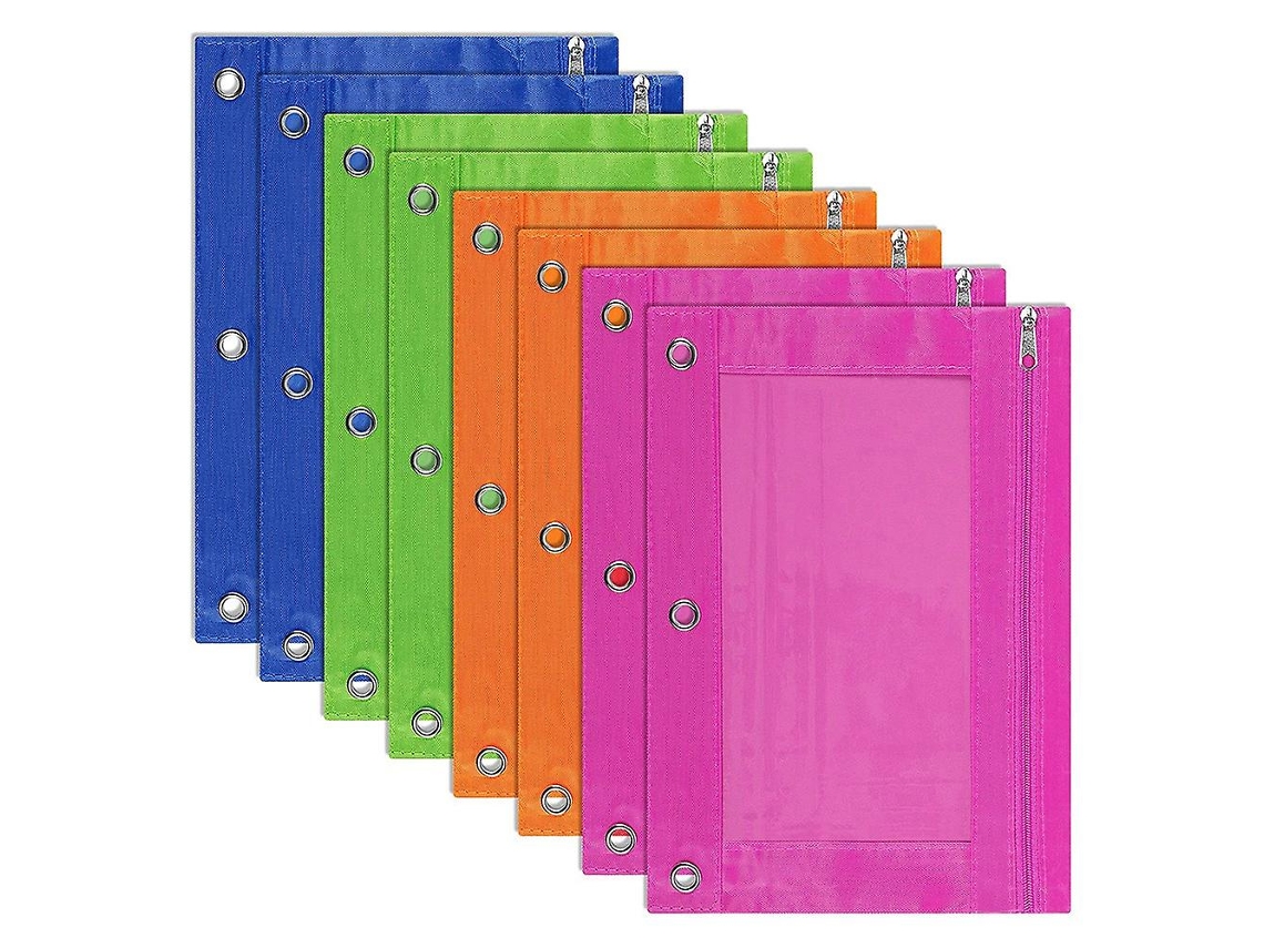 Estojo Para Lápis Com 8 Unidades E 3 Argolas, Multicolorido, Janela Transparente, Material Escolar. Aquaforge