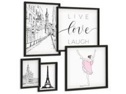 Quadros Decorativos Para Parede Cidade Litorânea, Limões E Flores Moldura Preta Imagens Para Um Quarto Infantil Espelharte (conjunto De 5 Imagens)