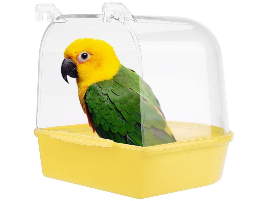 2026 baño para Aves Linjou, Bañadera Colgante Con Ganchos, para Aves Pequeñas, Canarios (amarillo)