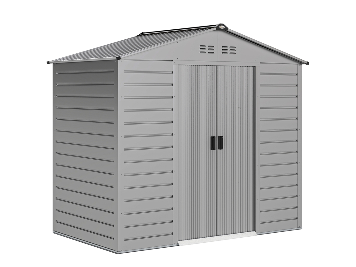 Galpão BTFORUS para ferramentas 2,43 m², 213x131x192cm, telhado de duas águas, porta de correr com fechadura, resistente ao clima, cinza
