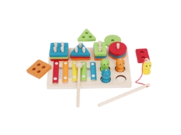 Brinquedo Montessori 3 em 1: Pesca Magnética Xilofone Empilhamento