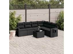 Vidaxl 7 Pcs Conjunto De Sofás P/ Jardim C/ Almofadões Vime Pe Preto