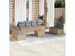 Vidaxl 9 Pcs Conjunto De Sofás P/ Jardim Com Almofadões Vime Pe Bege