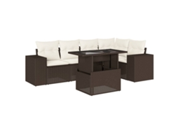 Conjunto de 6 sofás de jardim com almofadões Vime Pe Castanho MAISON EXCLUSIVE (80x200 cm)