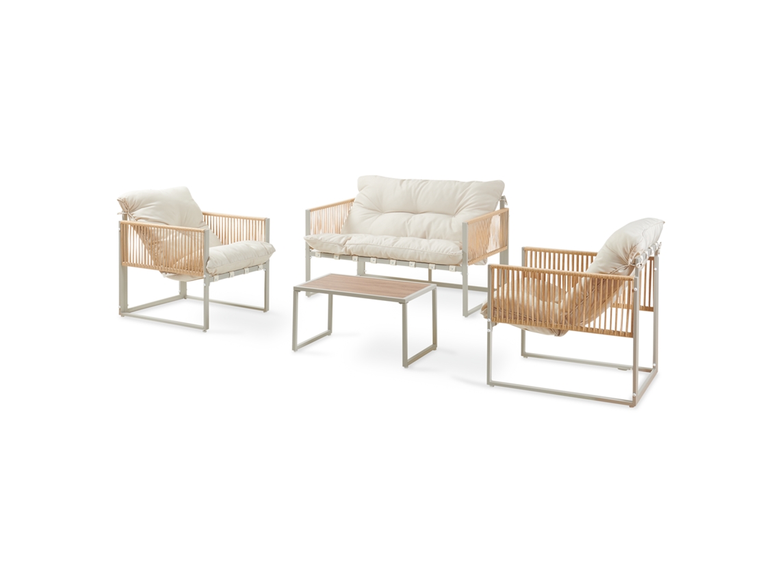 Conjunto De Mobiliário De Jardim Karg Mesa + Sofá + Poltronas Bege / Rotim casa.pro
