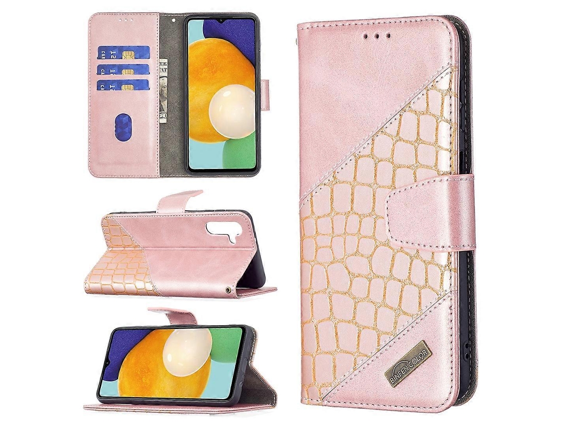 Capa Para Samsung Galaxy A13 5g Em Couro Com Textura De Crocodilo, Na Mesma Cor Do Aparelho, Com Suporte, Compartimentos Para Cartões E Carteira.