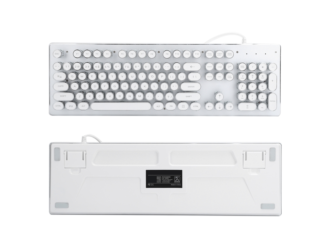Teclado Mecânico Retro 104 Teclas Iluminado USB Design Ergonômico Branco