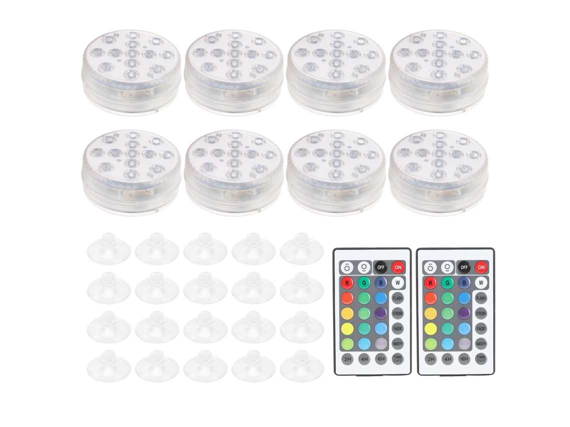 8pcs Luz Submersível LED 16 Cores Ventosa Controle Remoto | S/MARCA
