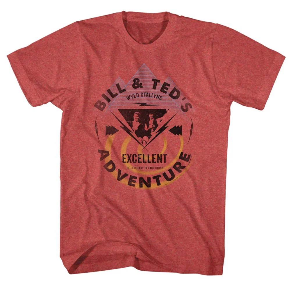 Rockinstone Bill And Ted Bolt Heather Red Adult T-shirt Size:l