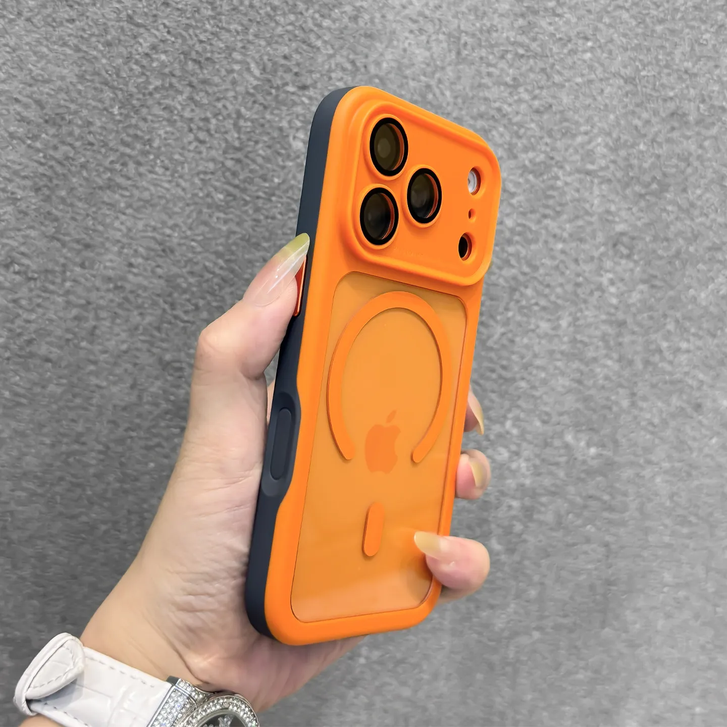 Capa Protetora Transparente De Luxo Com Bloqueio De Cores (iphone 14 Laranja) E Magsafe