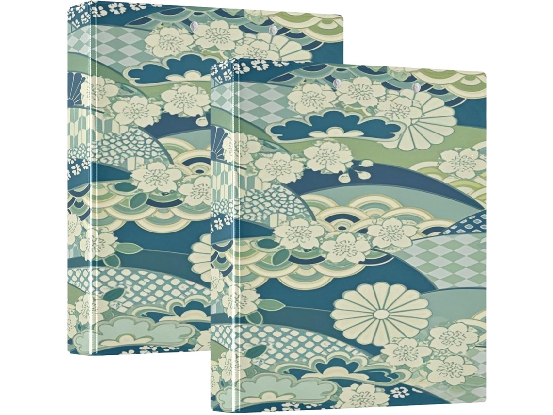Pasta Escritório Com Estampa De Flor Cerejeira Japonesa Verde, 3, 8cm 1-1 2 Polegadas, 3 Argolas Com Bolsos