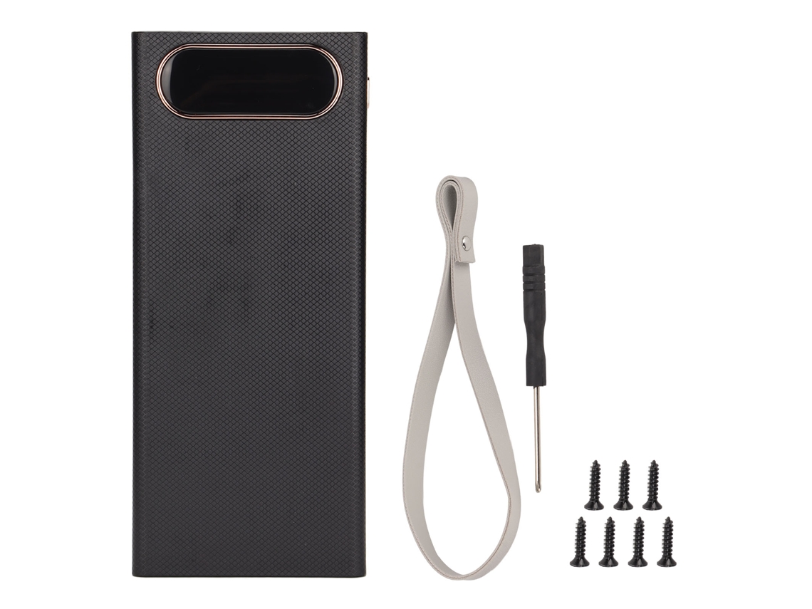Aetheria power Bank Móvel Diy 16x18650 com Display Lcd, 2 Usb e Entrada Micro/type C Preto