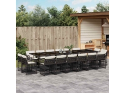 Vidaxl 17 Pcs Conjunto de Jantar P/ Jardim C/ Almofadões Vime Pe Preto