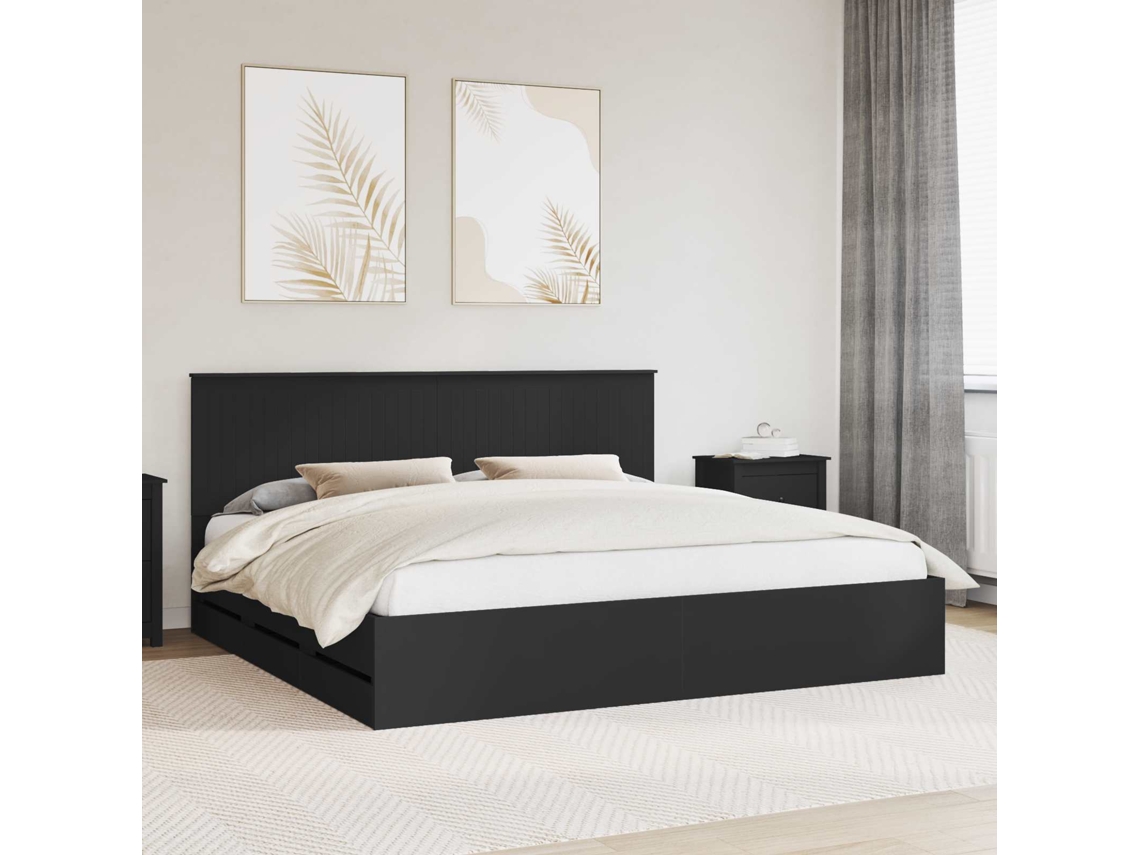Vidaxl Estrutura Da Cama Preto 200 X 200 Cm Madeira De Engenharia