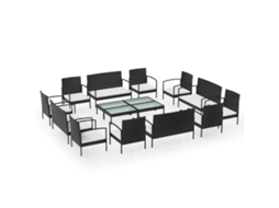 Maison Exclusive - 16 Pcs Conjunto Lounge De Jardim C/ Almofadões Vime Pe Preto