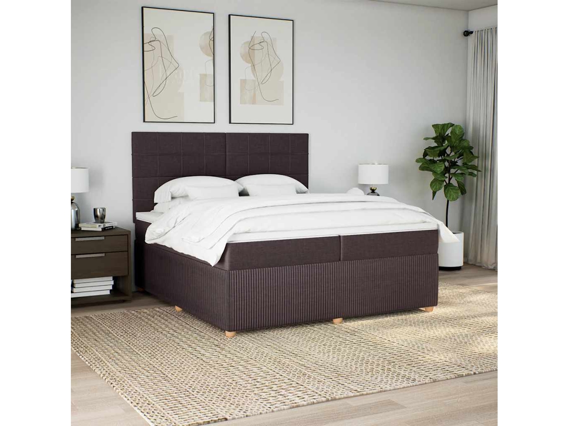 Vidaxl Cama Com Molas/colchão 200x200 Cm Tecido Castanho-escuro