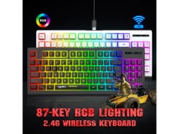 Teclado De Membrana Sem Fio 2.4g Hxsj L100 Com 87 Teclas E Iluminação Rgb Preto