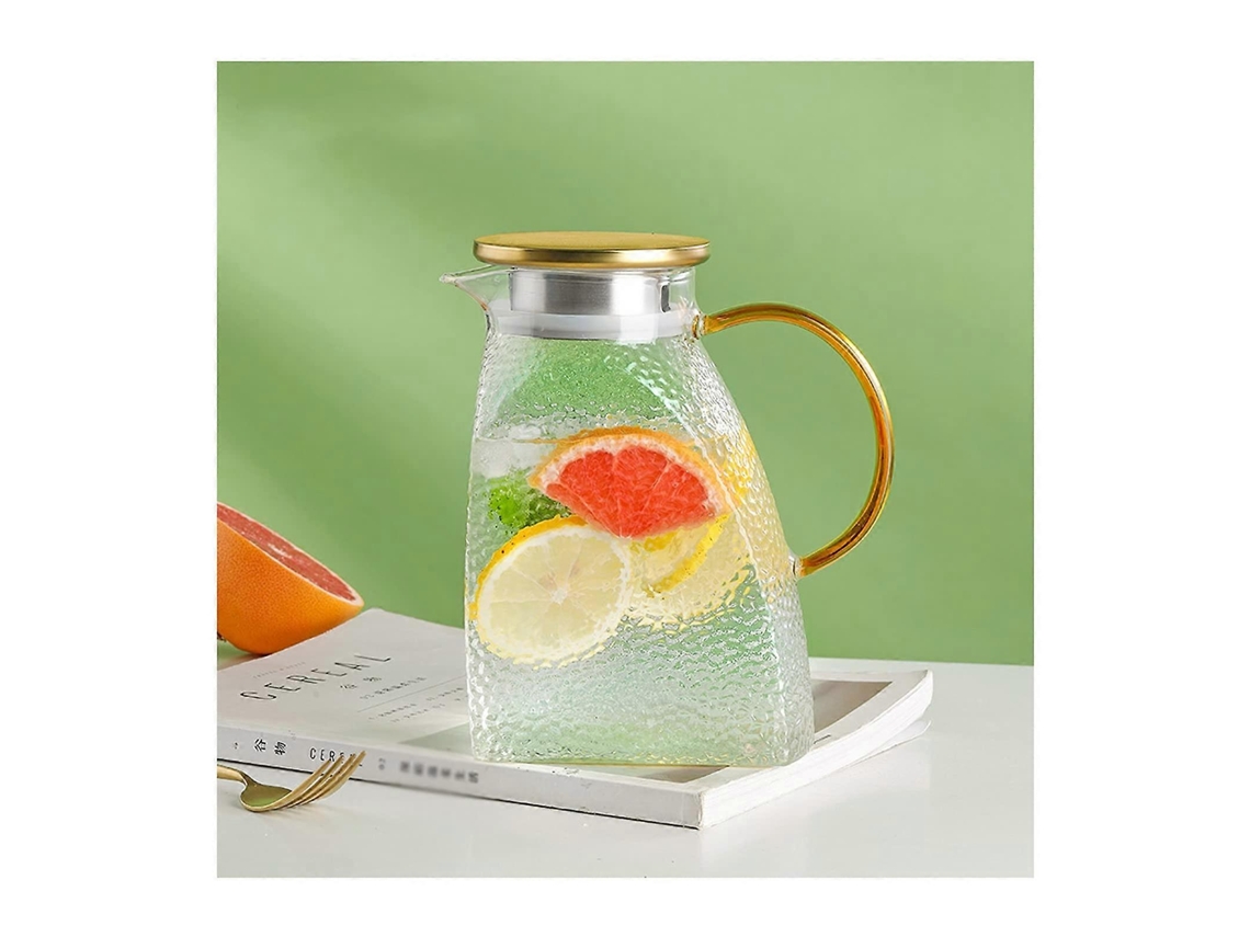 Jarra De Vidro Com Tampa, 1500 Ml, Em Borosilicato, Para Bebidas Quentes E Frias, Com Bico Anti-gotejamento.