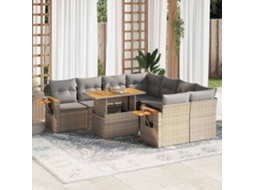 Vidaxl 9 Pcs Conjunto Sofás Jardim Com Almofadões Vime Pe/acácia Bege