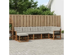 Vidaxl Conjunto De Sofás Para Exterior 7 Pcs Natural E Cinzento-claro