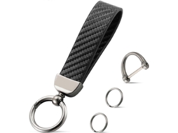 Chaveiro de Couro, Fibra Carbono para Carro com Argola em D Anti perda e 2 Argolas Chaves, Pulso, Acessórios GOKOCO