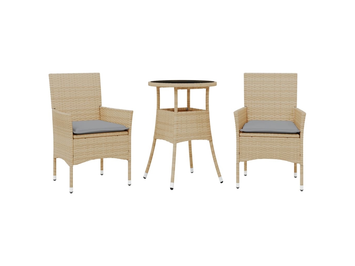 Conjunto de 3 Jantar Jardim com Almofadões Vime Pe/vidro Bege MAISON EXCLUSIVE