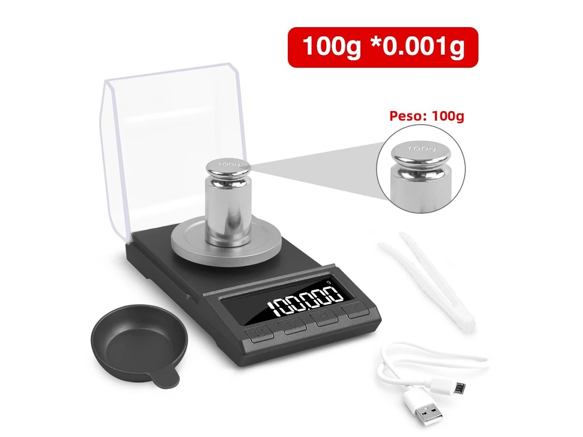 Balança Eletrônica Digital de Precisão , Alimentada por Usb, com Visor Lcd e Precisão de 0,001 G. MDUG (preta, 100 G)