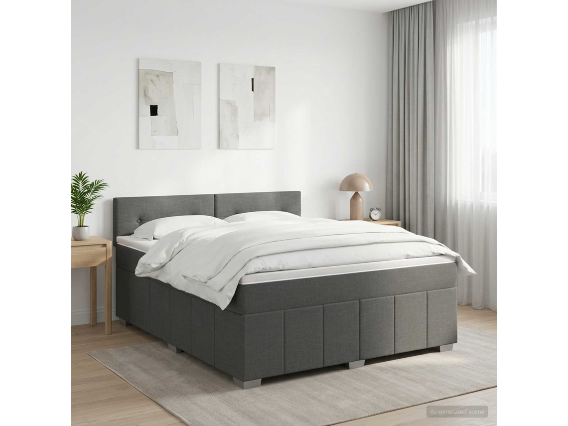Vidaxl Cama Box Spring Com Colchão Cinzento-escuro 140 X 190 Cm Tecido
