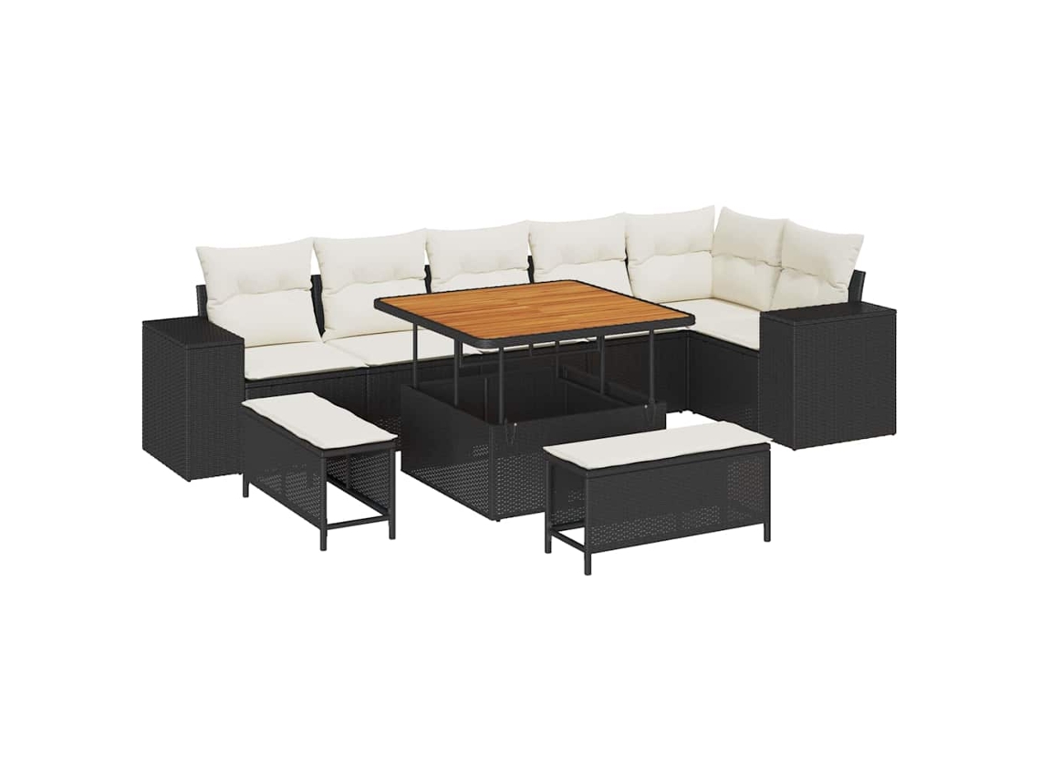 Maison Exclusive - Conjunto De Sofá De Jardim 9 Pcs Preto E Creme Vime Pe