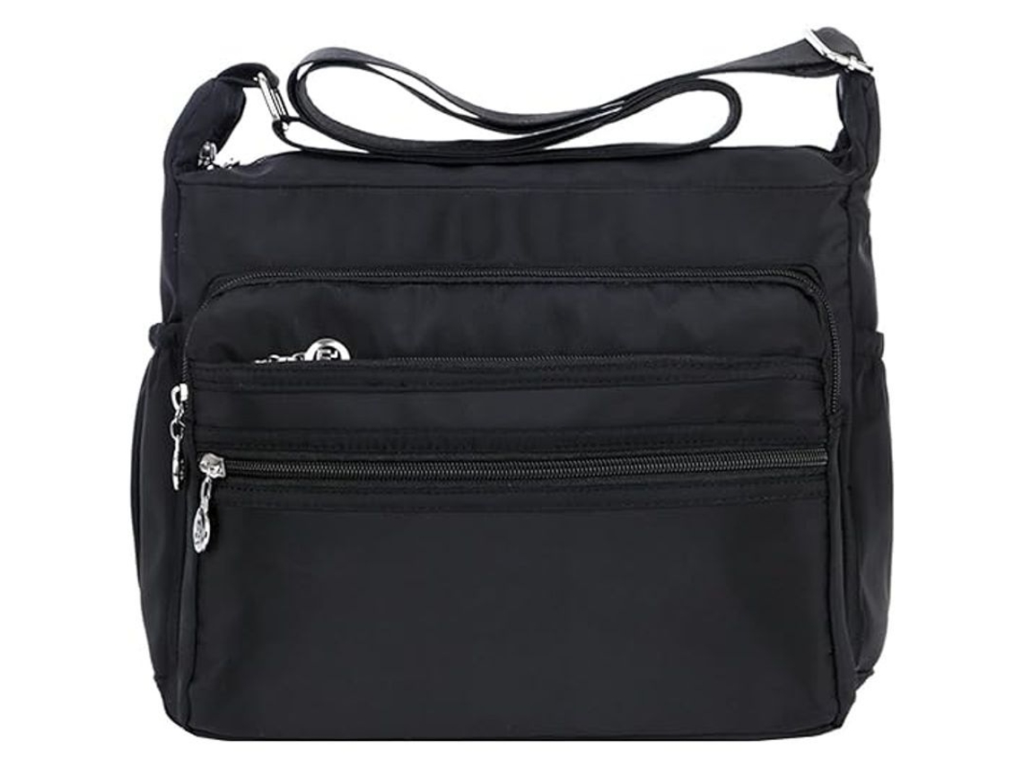 Bolsa Bandolera Leve, Nylon, Impermeável, Múltiplos Bolsos, Preto | S/MARCA