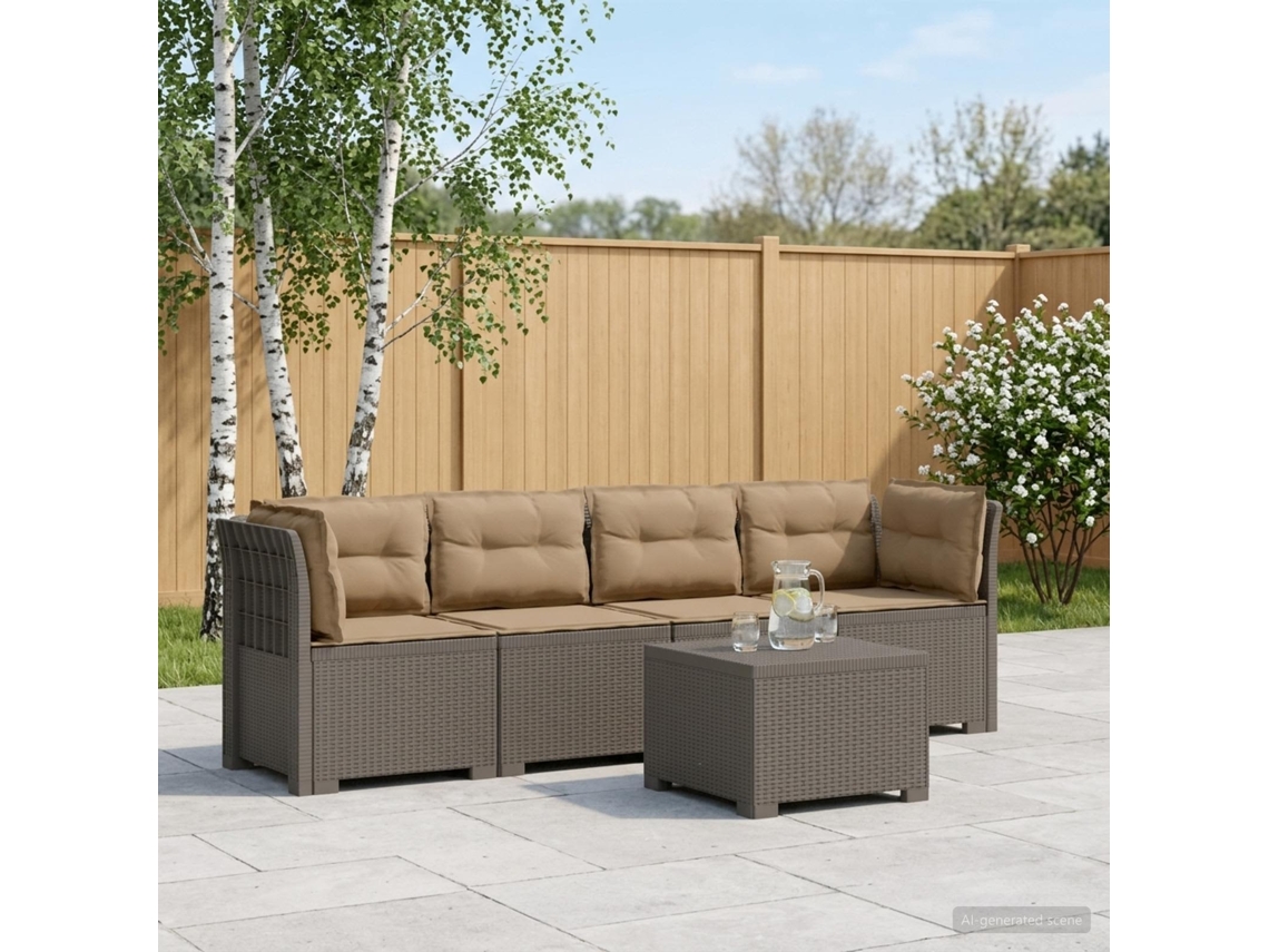 Vidaxl Sofá De Jardim 4 Lugares Com Almofadas Look Rattan Pp