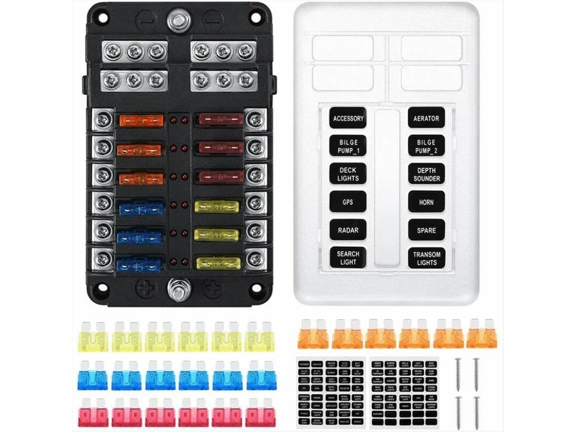 Porta Fusíveis De 12 Vias Com 24 Fusíveis E 12 Protetores De Led Wellngs Slowmoose