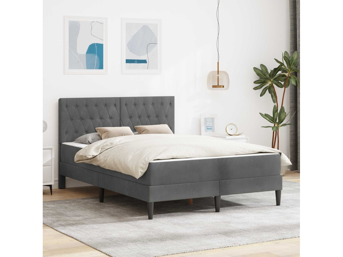 Vidaxl Estrutura De Cama Com Colchão Cinza Escuro 120 X 190 Cm Veludo