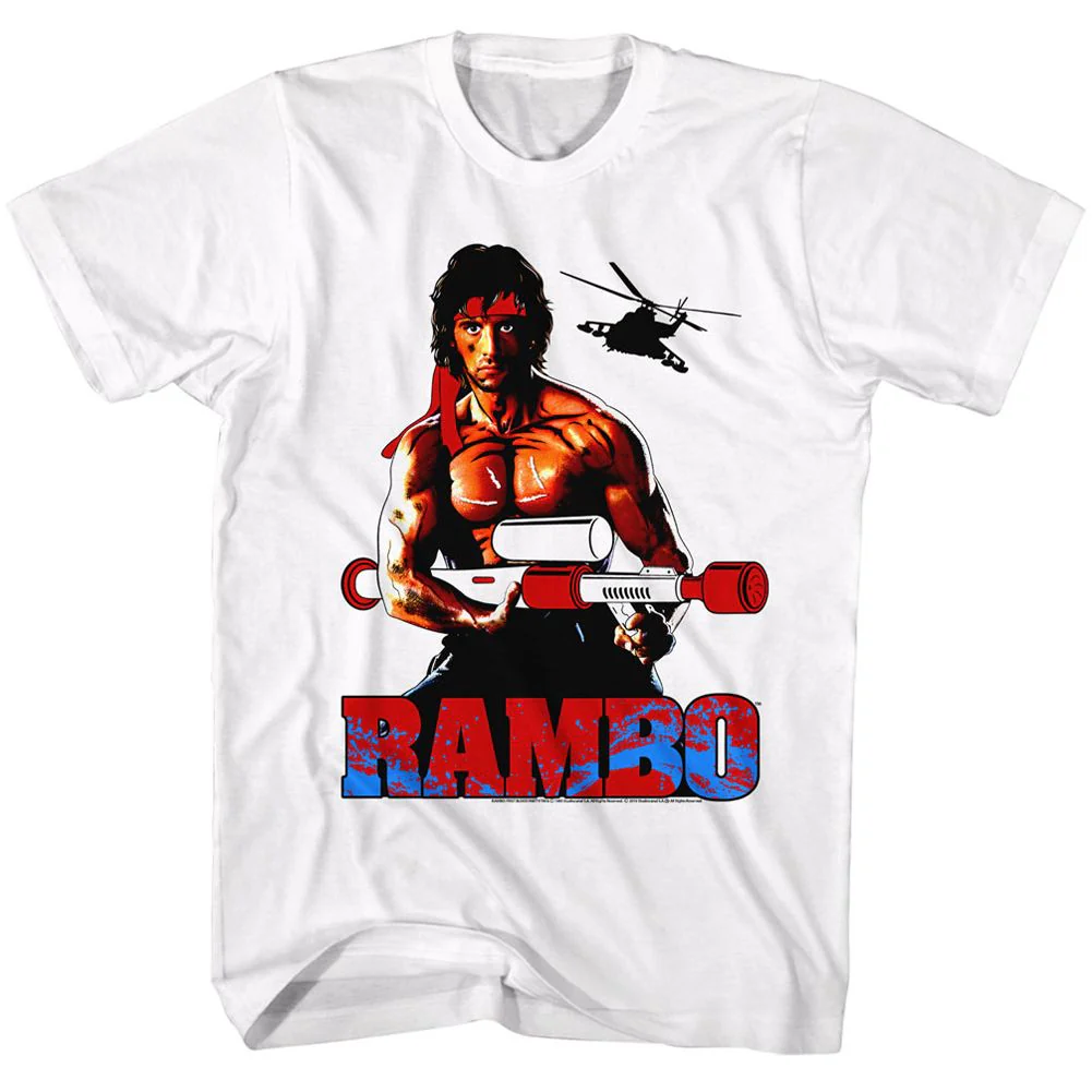 Unisex Adult T-shirt Rockinstone Rambo Movie Water Logger White Sizel