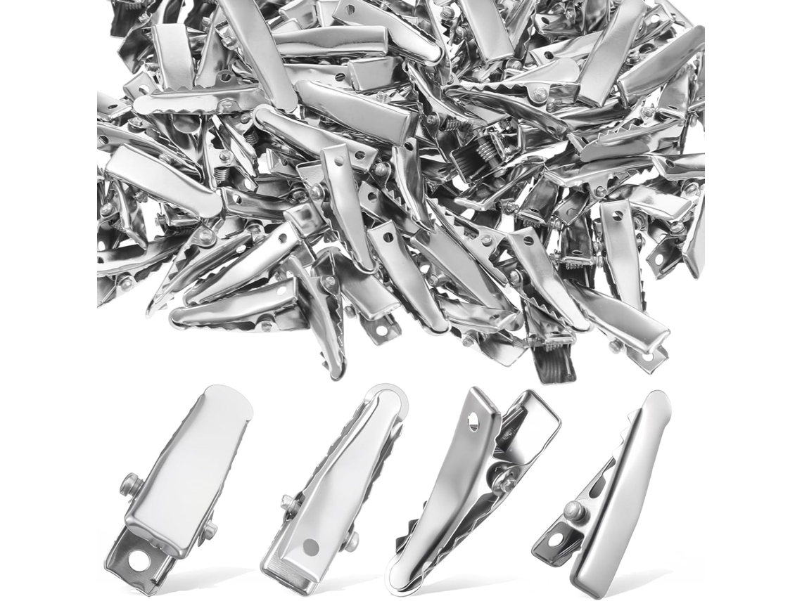 100 unidades de presilhas de metal tipo jacaré de 25 mm para fazer laços, mini presilhas de cabelo, mini presilhas tipo jacaré para laços de dente, acessório de artesanato.