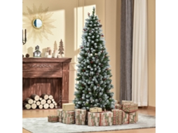 Árvore De Natal Nevada Artificial 180cm Com 300 Luzes Led Branco Quente 618 Ramos Ignífugos Pvc Decorações Incluidadas E Base Dobrável